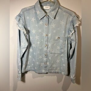 Storia Star Print Light Blue Denim Shacket